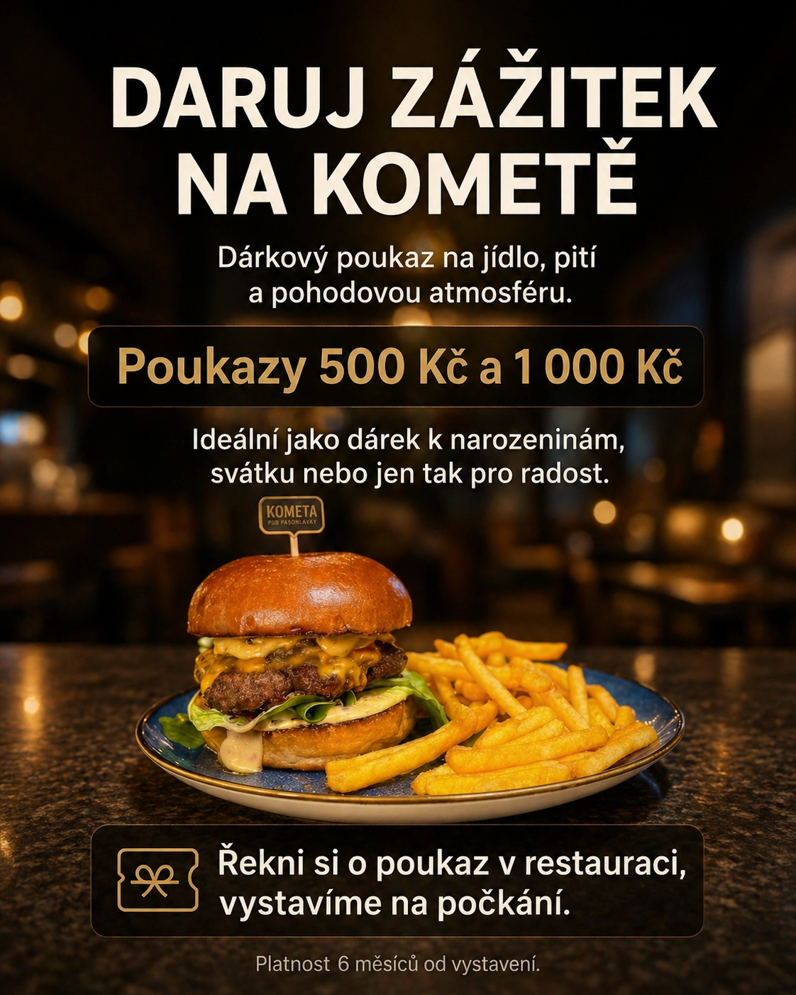 Dárkové poukazy Kometa Pub Pasohlávky – dárek na jídlo a pití